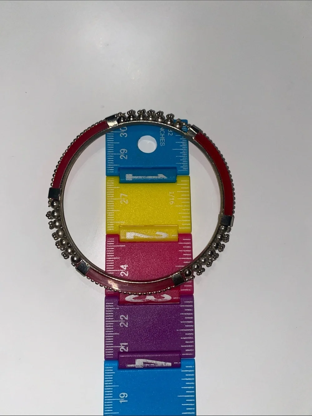 Red Enamel Silver Bead Bangle Bracelet